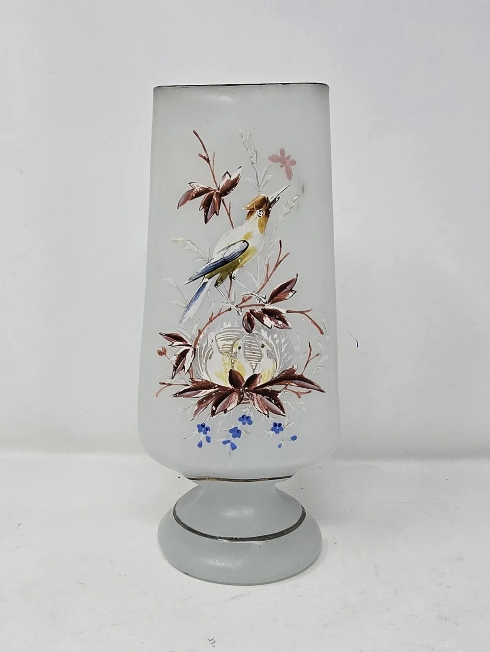 Vtg 1970s white satin glass‎ vase square nature Chinese Japanese oriental